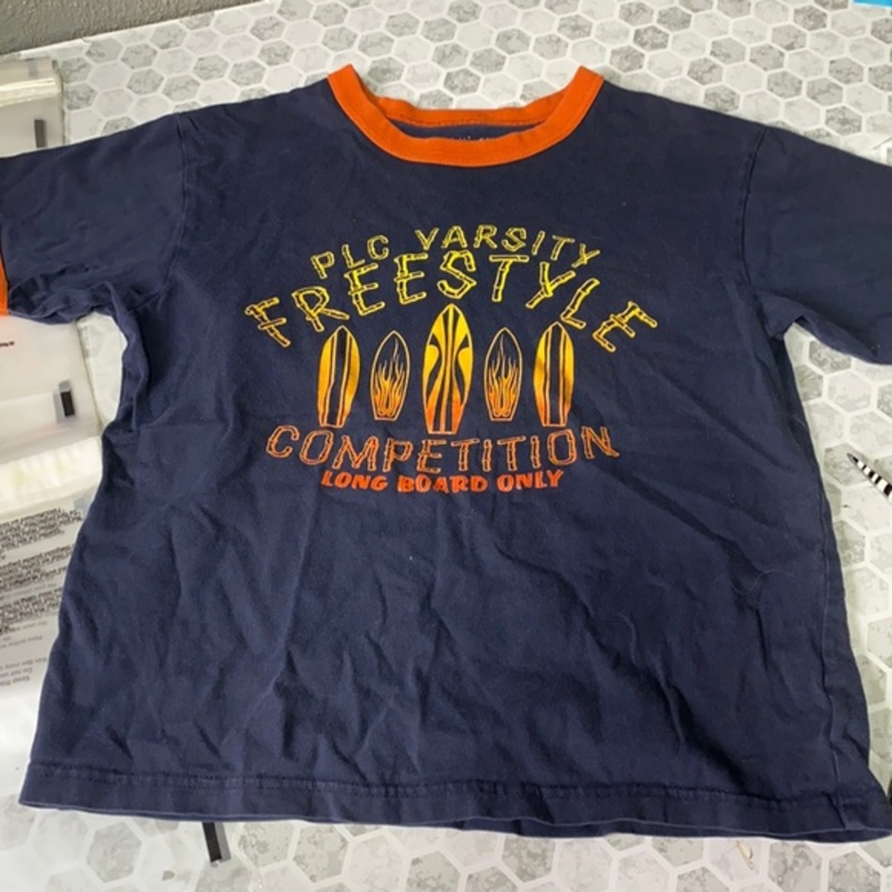 The Children’s Place Large Long Board Navy Orange Short Sleeve Graphic T Shirt